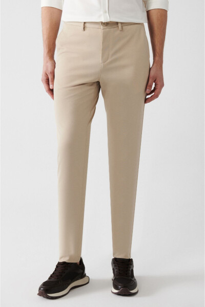 Men's Beige Side Pocket Armored Jersey Slim Fit Pants B003200 - 9