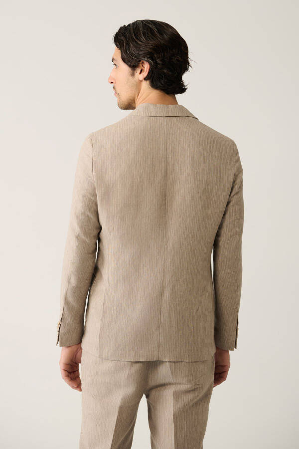 Men's Beige Single-Breasted Unlined Linen Blend Linen Touch Suit Jacket A41y4060 - 4