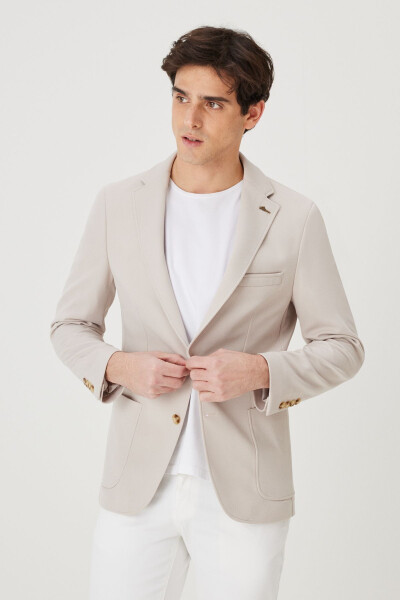 Men's Beige Slim Fit Narrow Cut Single-Breasted Casual Blazer Jacket - 4