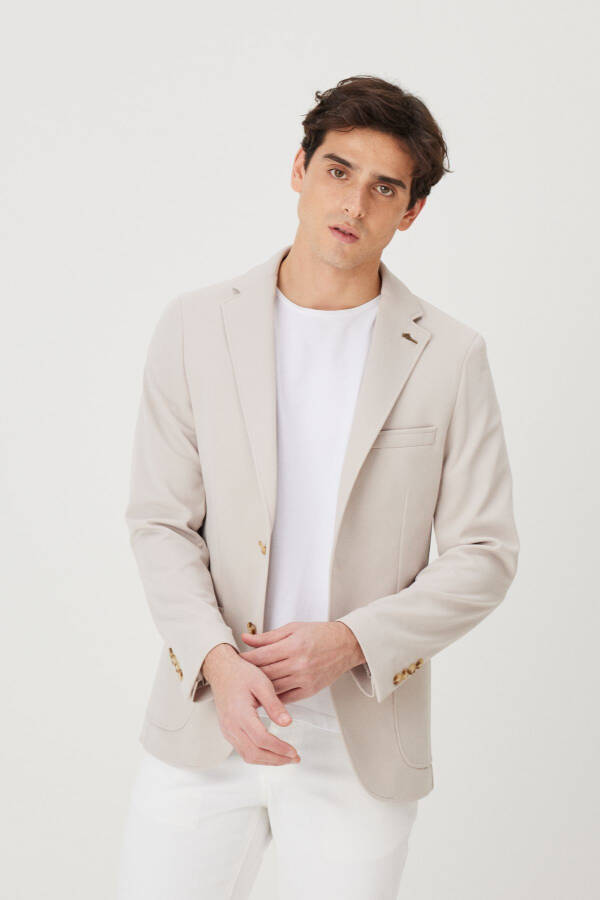 Men's Beige Slim Fit Narrow Cut Single-Breasted Casual Blazer Jacket - 6