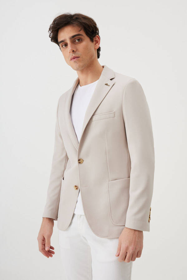 Men's Beige Slim Fit Narrow Cut Single-Breasted Casual Blazer Jacket - 7