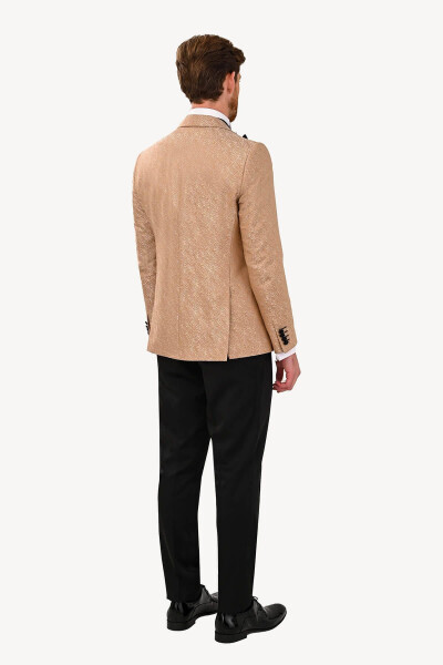 Men's Beige Slim Fit Tuxedo with Swallow Collar Pattern - 13