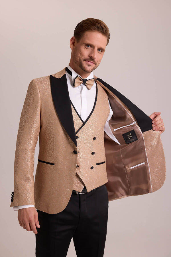 Men's Beige Slim Fit Tuxedo with Swallow Collar Pattern - 6