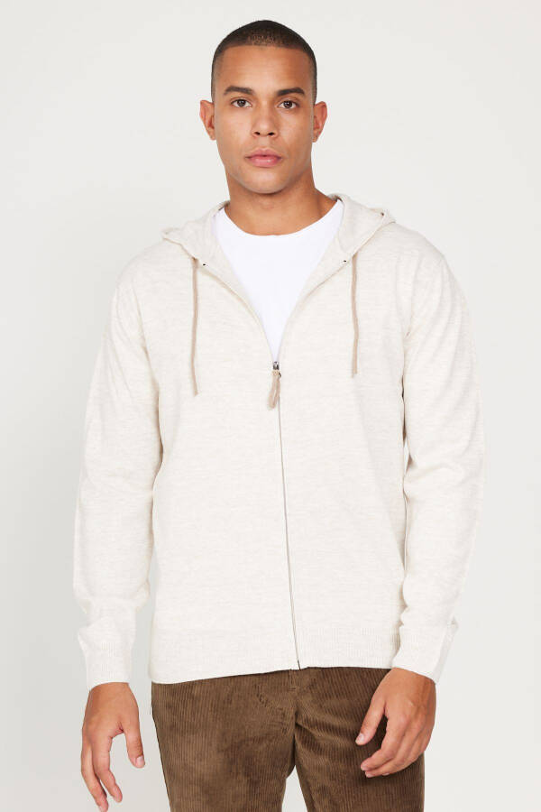 Men's Beige Standard Fit Regular Fit Hooded Cotton Fleece Hoodie - 3