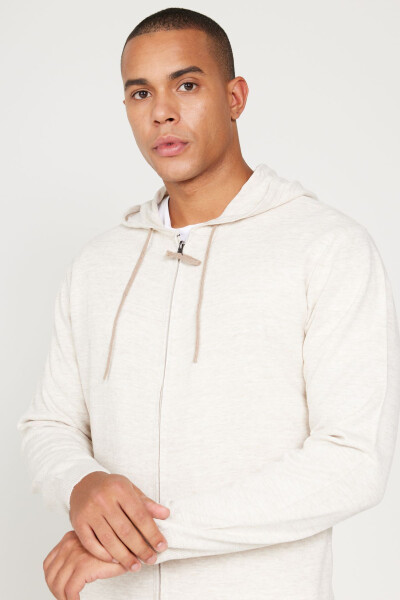 Men's Beige Standard Fit Regular Fit Hooded Cotton Fleece Hoodie - 5