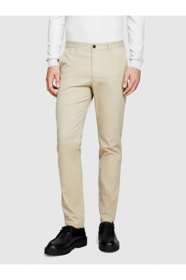 Men's Beige Stretch Cotton Slim Fit Denim Chino Pants - 5