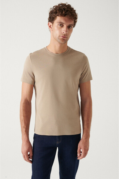 Men's Beige T-shirt 100% Cotton Breathable Crew Neck Regular Fit E001000 - 13