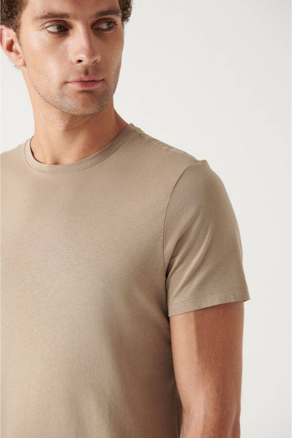 Men's Beige T-shirt 100% Cotton Breathable Crew Neck Regular Fit E001000 - 2