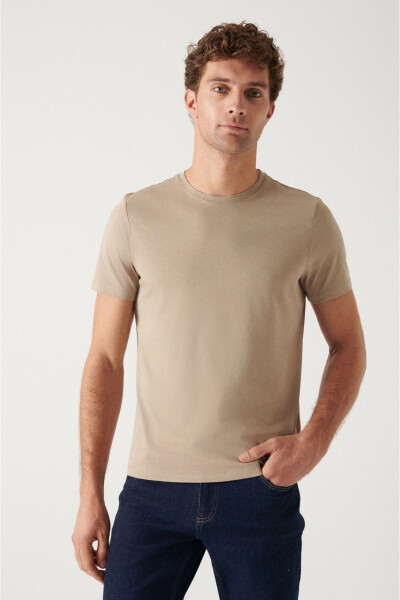 Men's Beige T-shirt 100% Cotton Breathable Crew Neck Regular Fit E001000 - 3