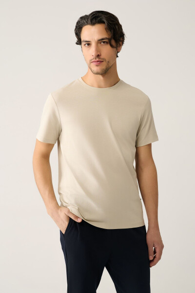 Men's Beige T-Shirt 100% Cotton Breathable Round Neck Regular Fit E001000 - 7