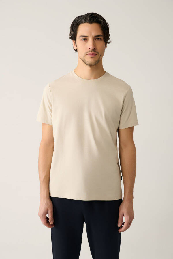 Men's Beige T-Shirt 100% Cotton Breathable Round Neck Regular Fit E001000 - 9