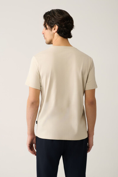 Men's Beige T-Shirt 100% Cotton Breathable Round Neck Regular Fit E001000 - 4