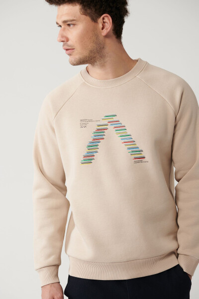 Men's Beige Unisex Sweatshirt - 1