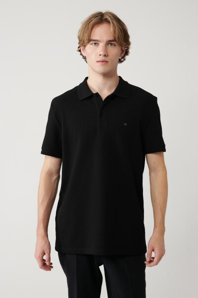 Men's Black 100% Cotton Quick Dry Regular Fit Non-Wrinkle Polo Collar T-shirt B001032 - 11