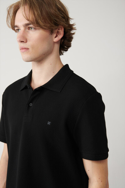 Men's Black 100% Cotton Quick Dry Regular Fit Non-Wrinkle Polo Collar T-shirt B001032 - 12