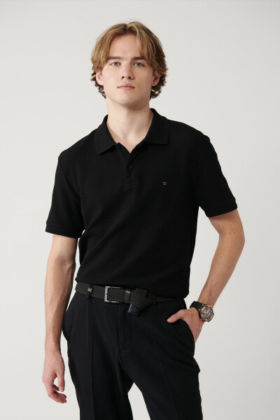 Men's Black 100% Cotton Quick Dry Regular Fit Non-Wrinkle Polo Collar T-shirt B001032 - 13