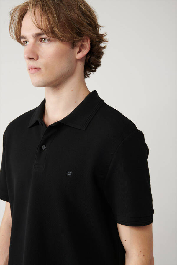 Men's Black 100% Cotton Quick Dry Regular Fit Non-Wrinkle Polo Collar T-shirt B001032 - 7