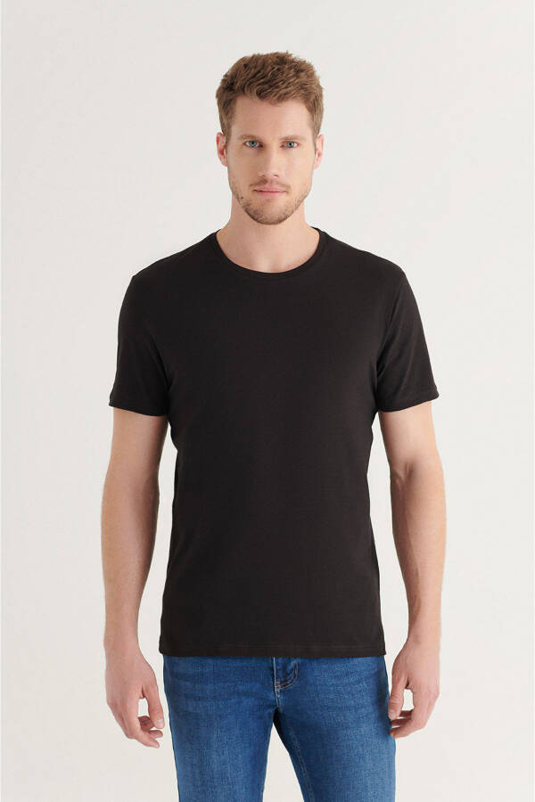 Men's Black 2 Pack 100% Cotton Crew Neck Regular Fit T-shirt E001011 - 8