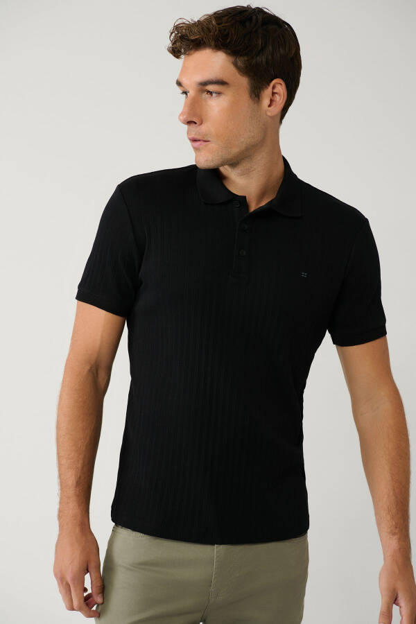 Men's Black 3-Button Polo Collar T-Shirt Jacquard Regular Fit A41y1354 - 6