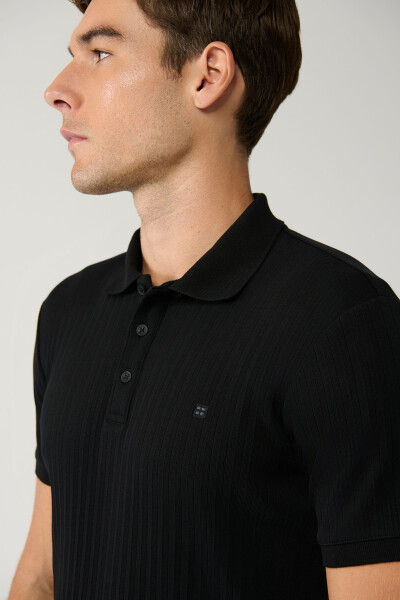 Men's Black 3-Button Polo Collar T-Shirt Jacquard Regular Fit A41y1354 - 7