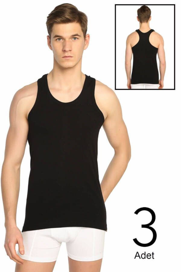 Men's Black 3 Pack Ribbed Sports Tank Top Elf568t0118ccm3 - 6