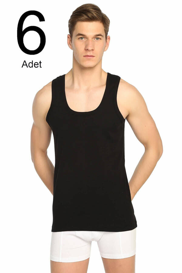 Men's Black 6-Pack Ribbed Classic Tank Top Elf568t0102ccm6 - 8