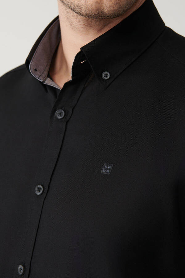 Men's Black Button-Down Collar Shirt 100% Cotton Oxford Regular Fit B002034 - 8