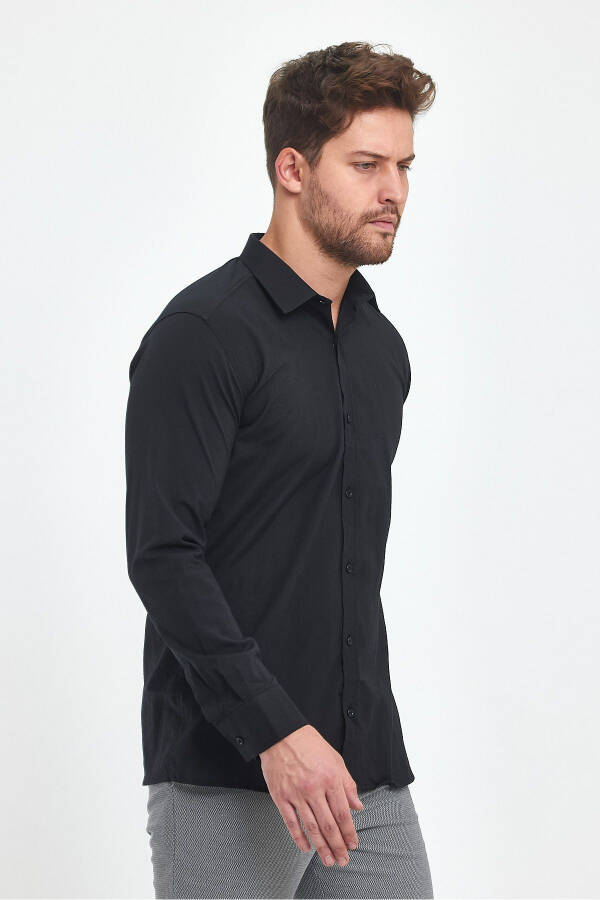 Men's Black Classic Cotton Plain Slim Fit Shirt - 1