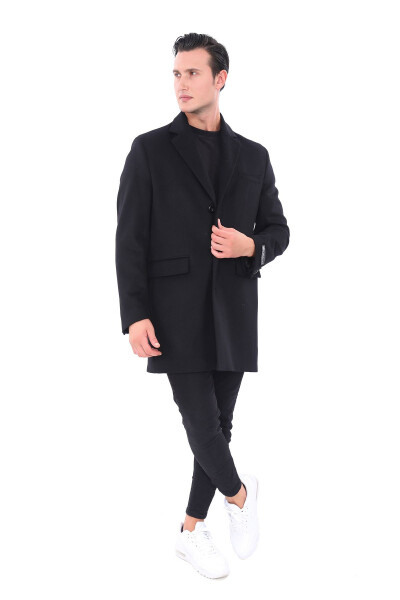 Men's Black Collar Coat - 1