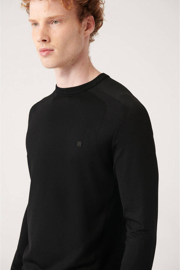 Men's Black Crew Neck Jacquard Rayon Slim Fit T-Shirt - 7