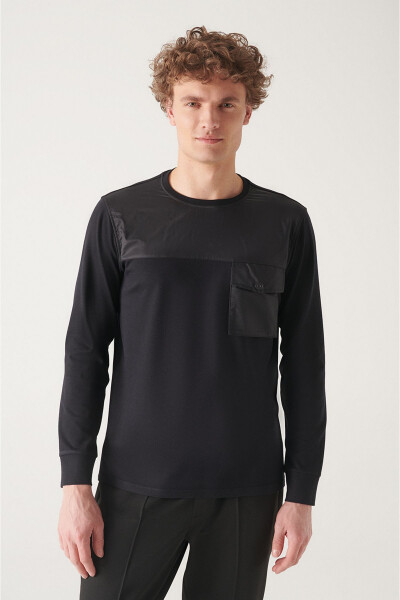 Men's Black Crewneck Fleece Sweatshirt - 7