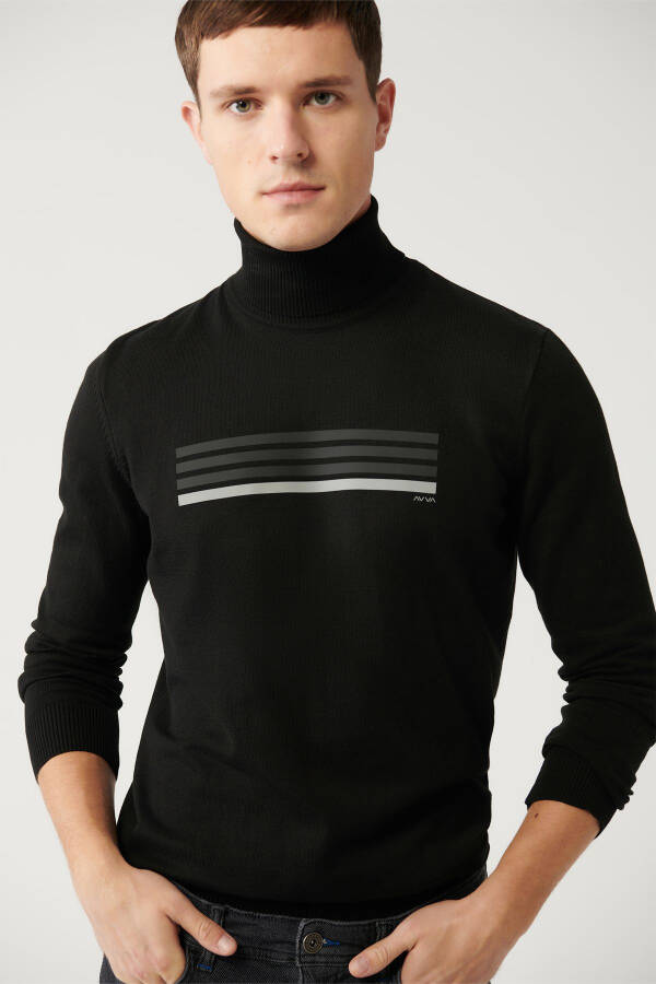 Men's Black Fisherman Neck Knit Sweater - 1