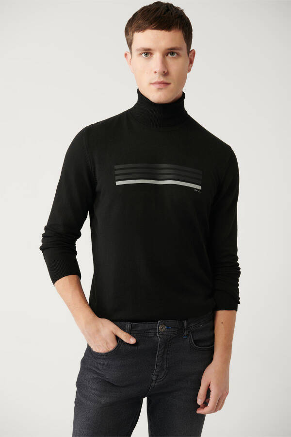 Men's Black Fisherman Neck Knit Sweater - 3