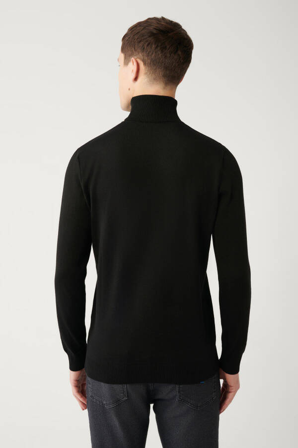 Men's Black Fisherman Neck Knit Sweater - 4