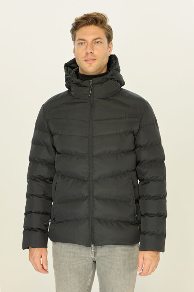 Men's Black Fleece-Lined Hooded Windproof Puffer Winter Jacket - 5