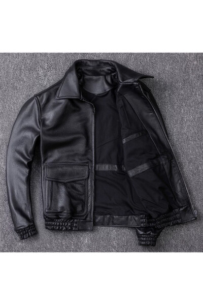 Men's Black Genuine Leather Jacket - 2