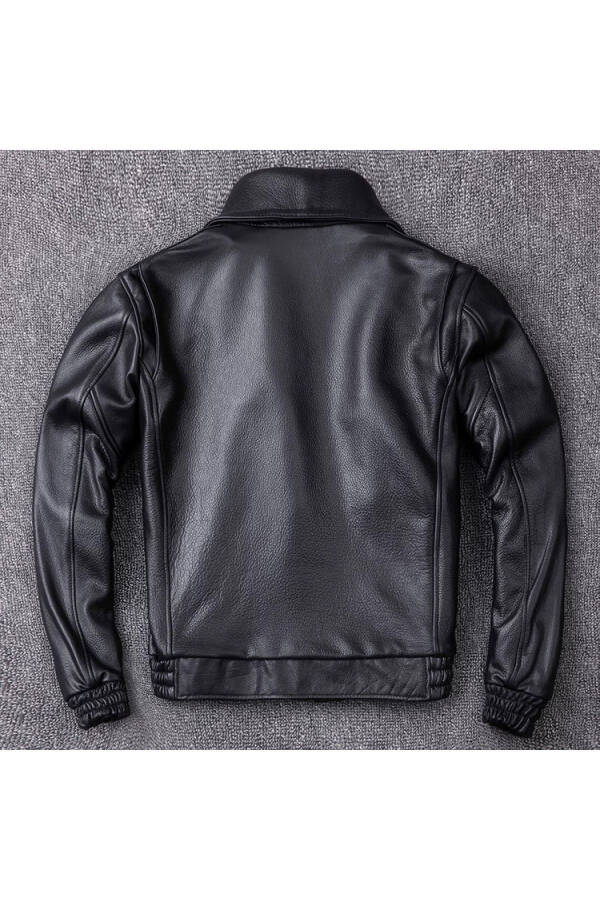 Men's Black Genuine Leather Jacket - 3