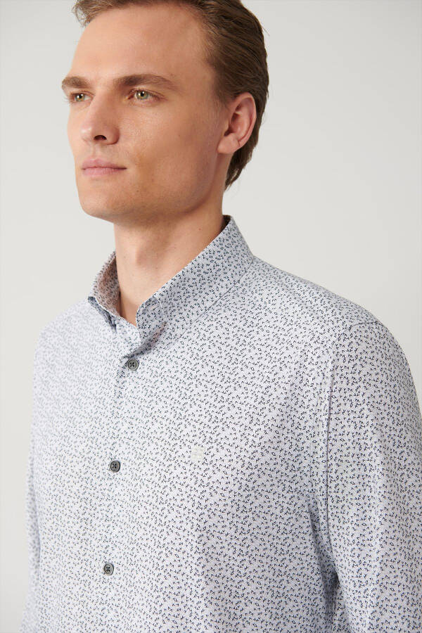 Men's Black-grey Shirt with British Collar Patterned Travel Slim Fit A41y2010 - 2