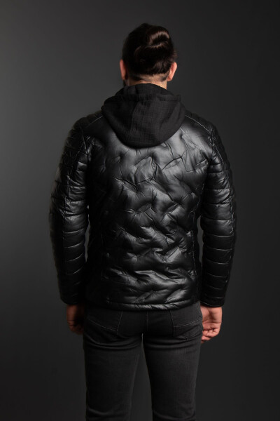 Men's Black Hooded Leather Jacket - 6