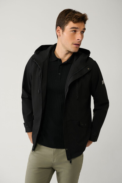 Men's Black Hooded Raglan Sleeve Water-Resistant Comfort Fit Jacket - 1