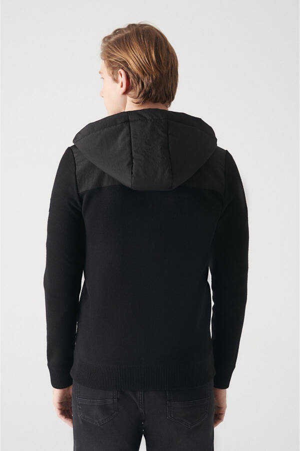 Men's Black Hooded Wool Coat - 9