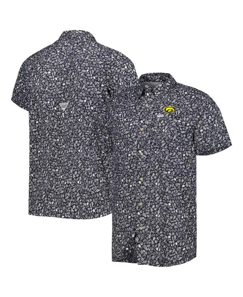 Men's Black Iowa Hawkeyes Super Slack Tide Omni-Shade Team Button-Up Shirt Black - 1