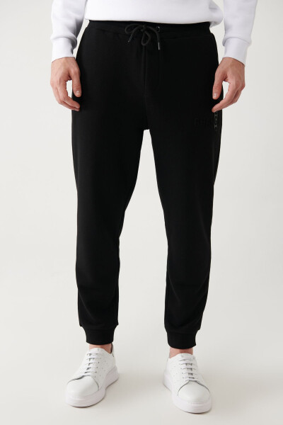 Men's Black Jogger Sweatpants with Drawstring Waist, 3-Thread, Non-Fleece, Elastic Cuffs, Regular Fit A32y346 - 9