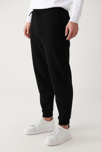 Men's Black Jogger Sweatpants with Drawstring Waist, 3-Thread, Non-Fleece, Elastic Cuffs, Regular Fit A32y346 - 10