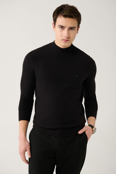 Men's Black Knit Sweater - 1