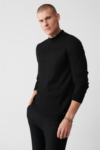 Men's Black Knit Sweater - 1