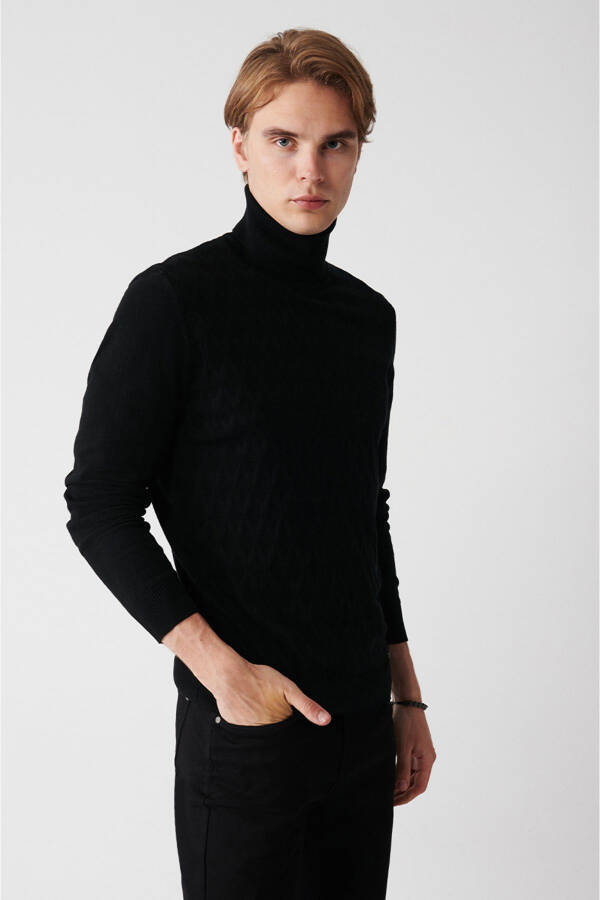 Men's Black Knit Sweater - 1