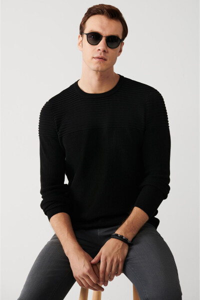 Men's Black Knit Sweater - 1