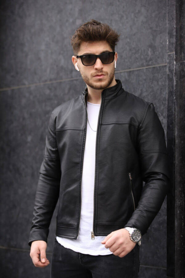 Men's Black Leather Jacket - 1