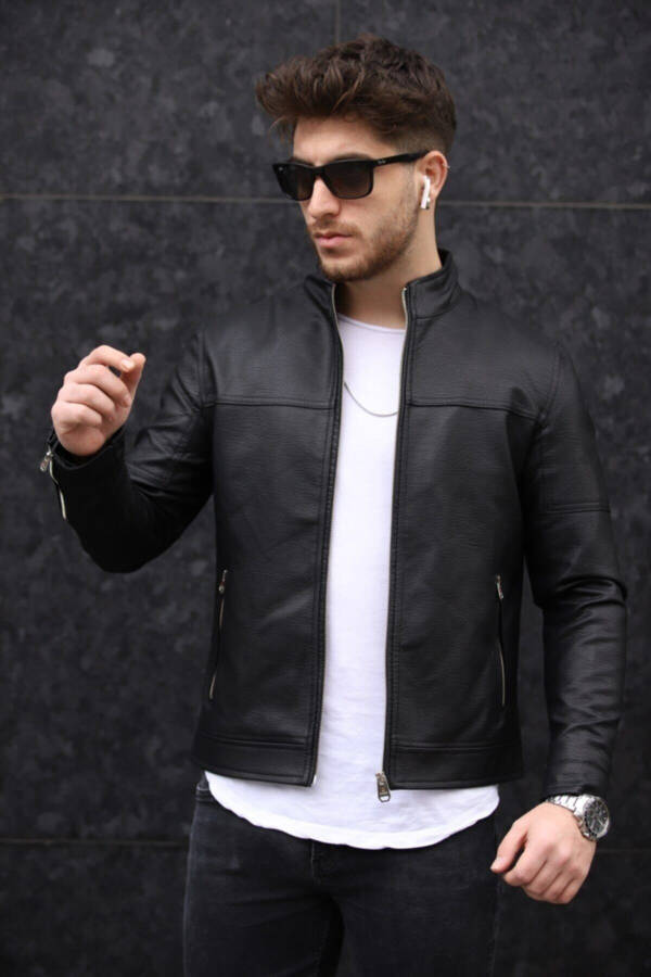 Men's Black Leather Jacket - 3